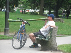 The Didgereedoo player who sat awfully close to our filming, accounting for the strange background noise during a mother-daughter lunch. The Didgereedoo player who sat awfully close to our filming, accounting for the strange background noise during a mother-daughter lunch.
