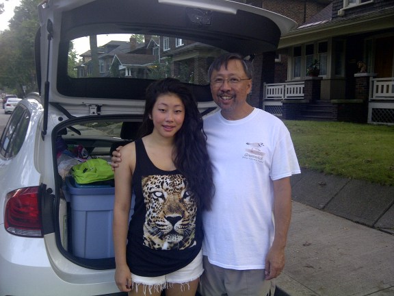 Vivian and her Dad packing up the car for her big move!